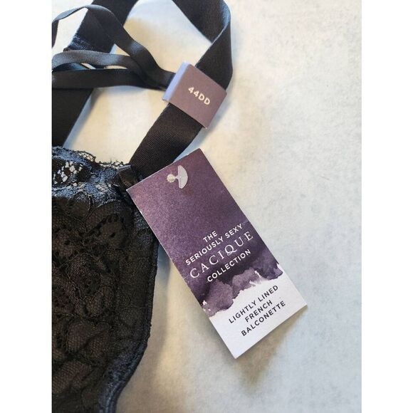 NWT Cacique Lightly Lined French Balconette Bra Black 44DD - Picture 2 of 6